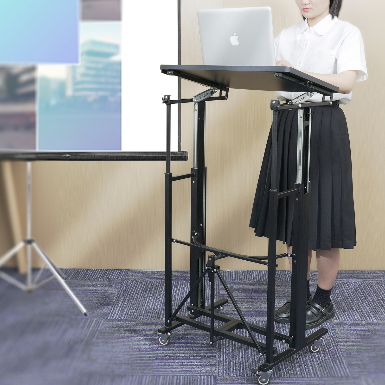 楽天市場】折りたたみデスク 昇降式 角度調整 高さ調整 キャスター付き