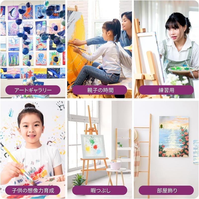 キャンバス油絵 よっこ クールな配色のテーブル 大きいキャンバス縦