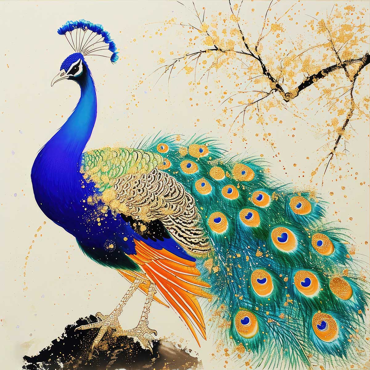 楽天市場】縁起物 孔雀 クジャク 正方形ポスター 豪華 絵画風 掛け軸風