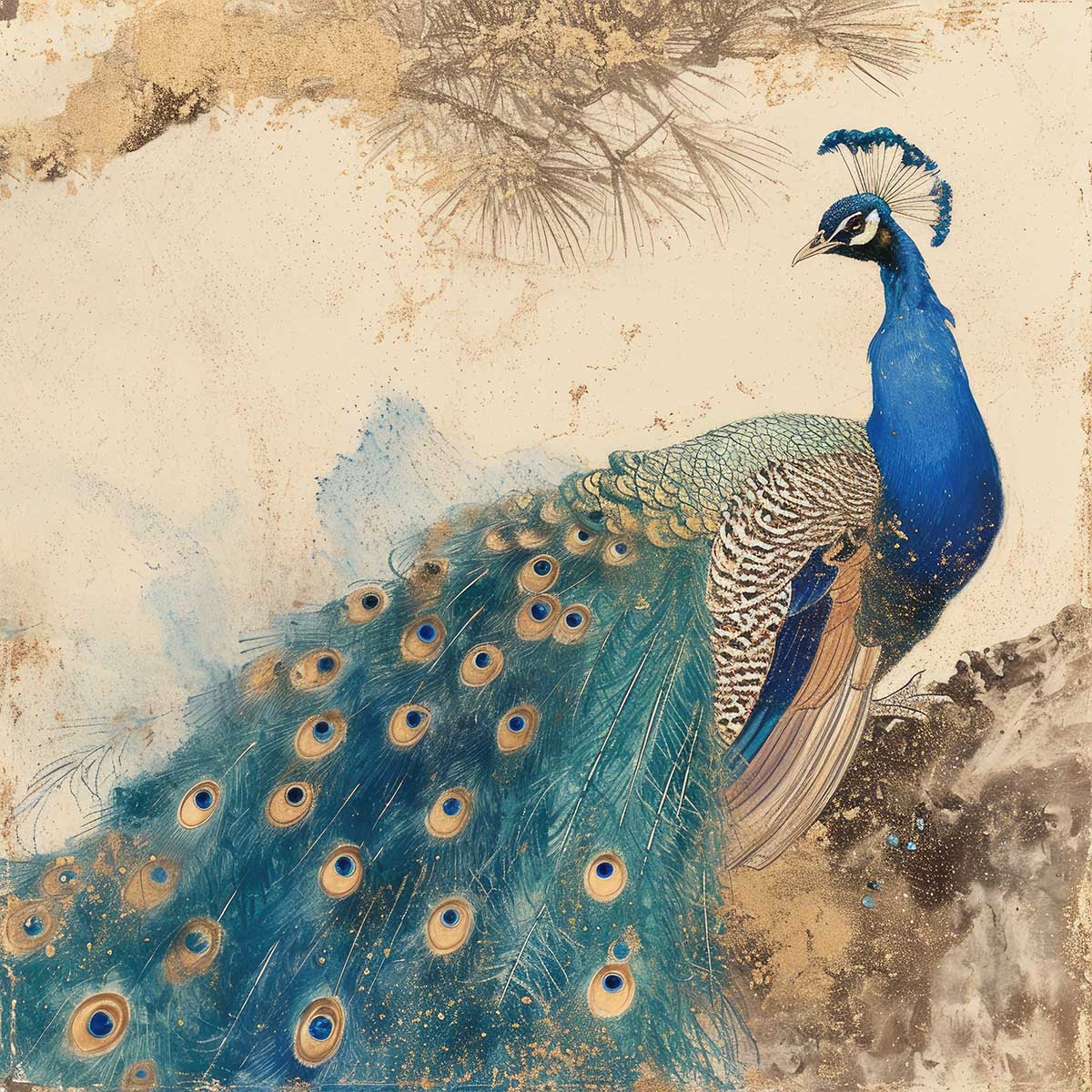 楽天市場】縁起物 孔雀 クジャク 正方形ポスター 豪華 絵画風 掛け軸風