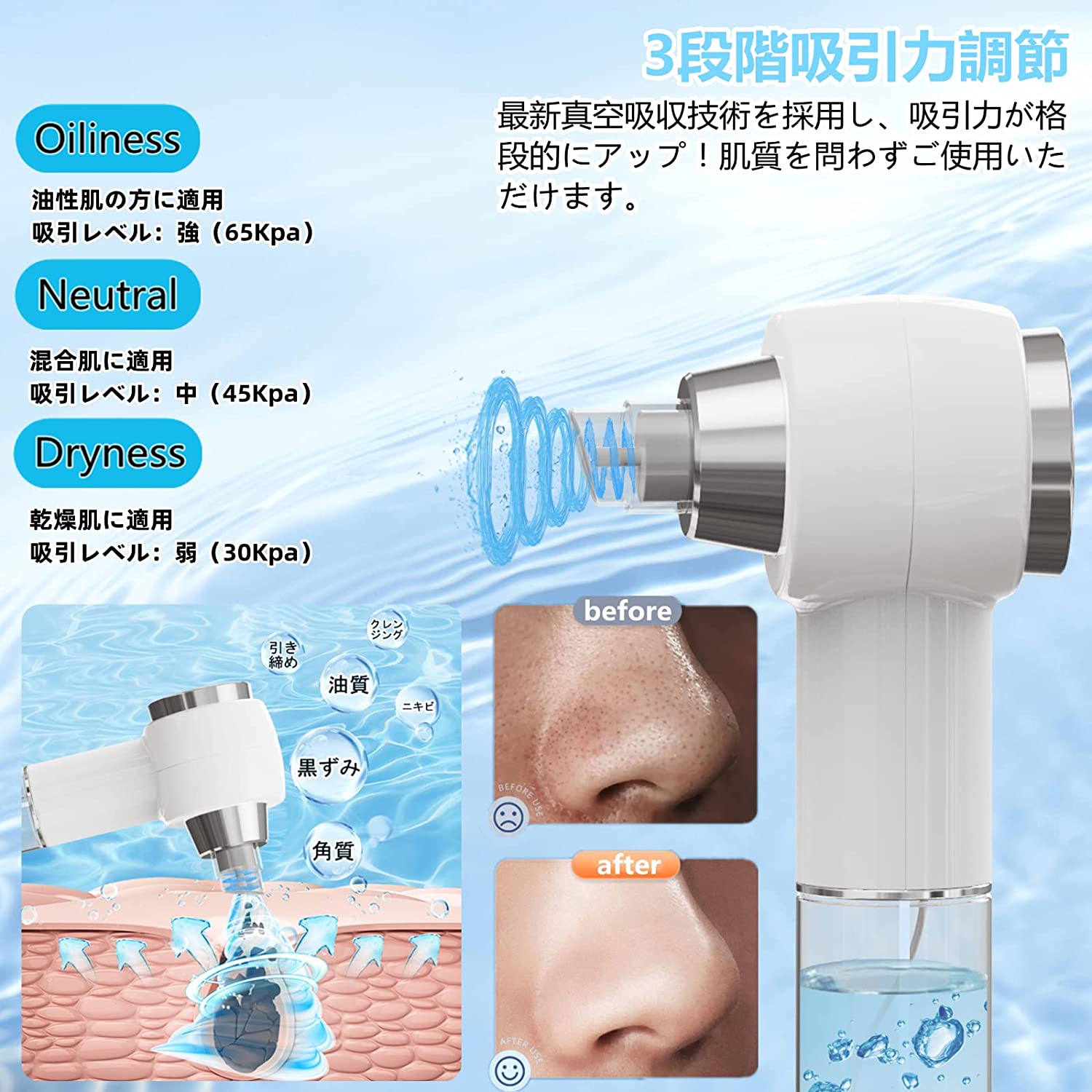 楽天市場】毛穴吸引器 水流式 美顔器 美容液対応 真空吸引技術 毛穴
