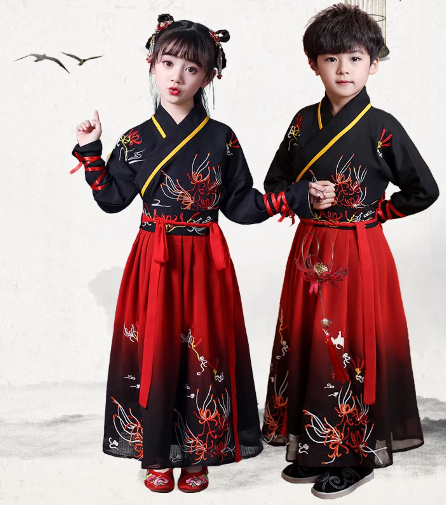 楽天市場】子供 漢服 キッズ ユニセックス チャイナ服 長袖 上下セット