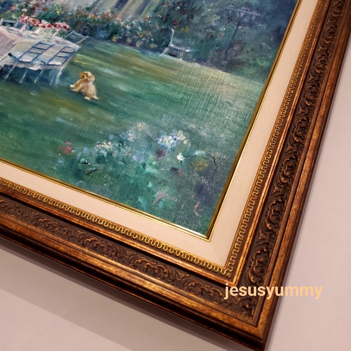 菅家令子 油絵 画絵インテリア 額付(青緑＋金色の枠) uF6-062304