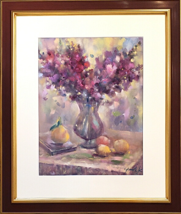 油絵 菅家令子 絵 絵画 インテリア 額付(黒) F4-091616 花 油絵 菅家