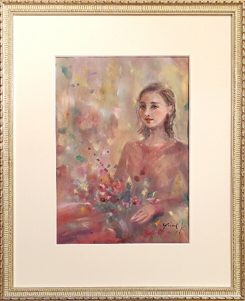 楽天市場】絵画 原画 「Silver girl」 水彩/パステル F4 シルバー 額付