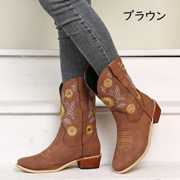 楽天市場】ウエスタンブーツ レディース ショートブーツ カウボーイ