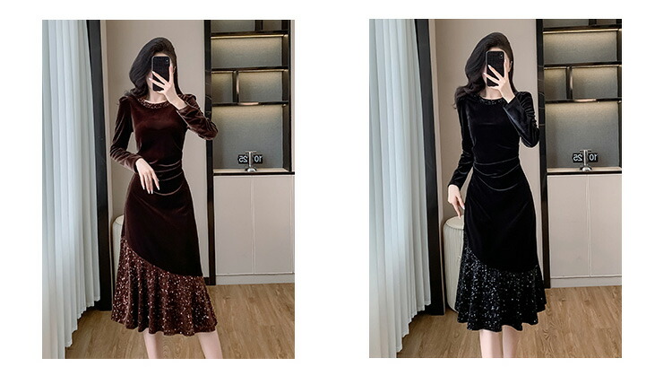 楽天市場】ベロアワンピース パーティードレス スパンコール