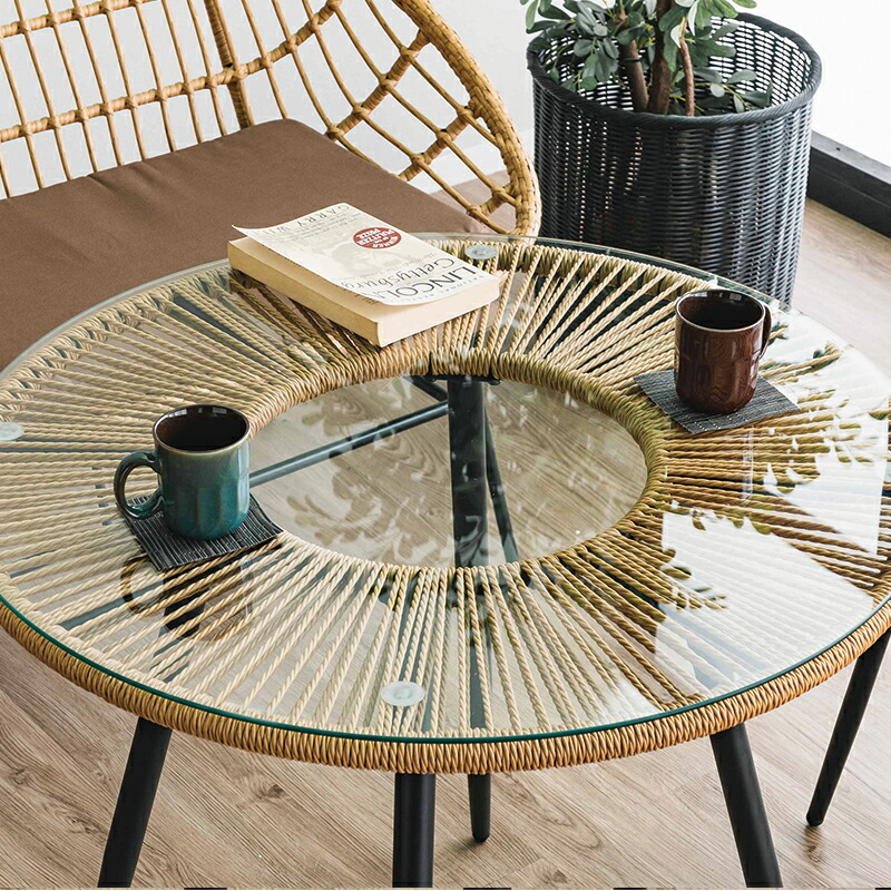 楽天市場】丸テーブル アジアン ラタン ガラステーブル 直径80cm