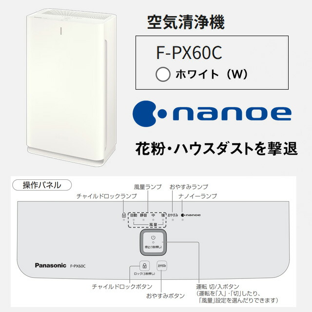 楽天市場】[F-PX60C-W] 空気清浄機 パナソニック 空気清浄機 ナノイー