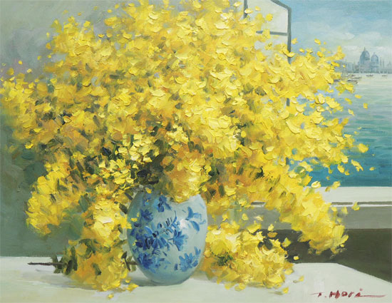 楽天市場】絵画 油絵 ミモザ （堀哲夫） 送料無料 【肉筆】【油絵