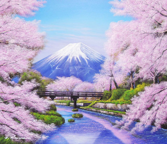 楽天市場】絵画 油絵 忍野富士に桜 F50号 （木村由記夫） 送料無料