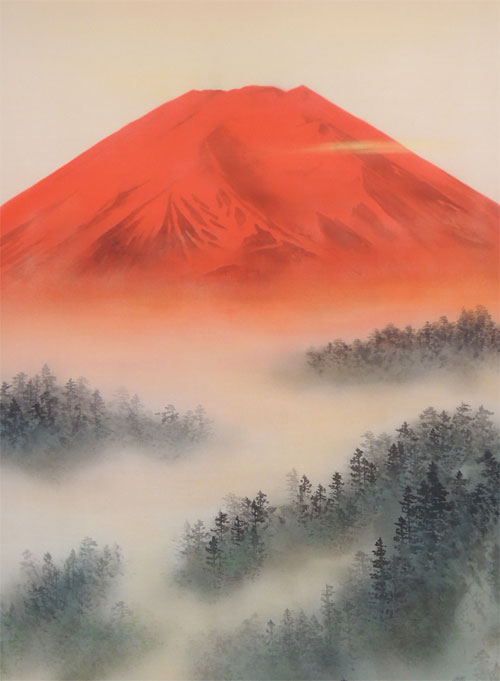 楽天市場】掛け軸 赤富士 （中沢勝） 送料無料 【掛軸】【一間床】【赤
