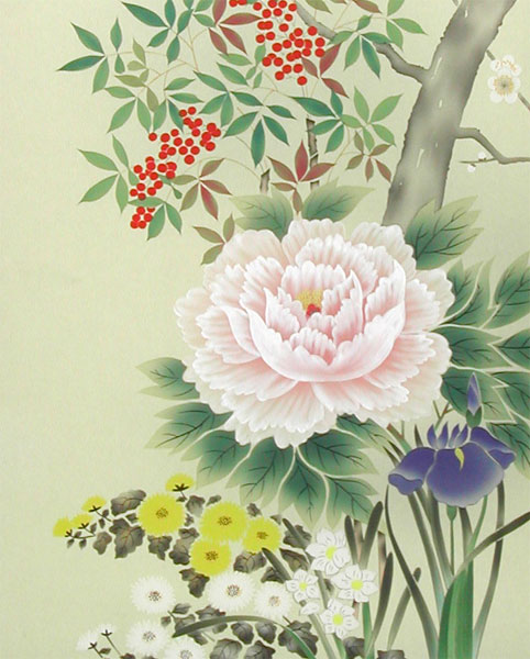 楽天市場】掛け軸 四季草花 （横山香秋） （掛軸小物なし） 送料無料