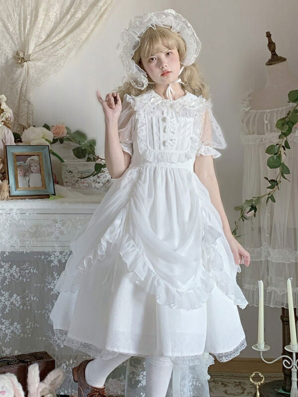 楽天市場】スウィートロリータドレスJSKホワイトフリルロリータ