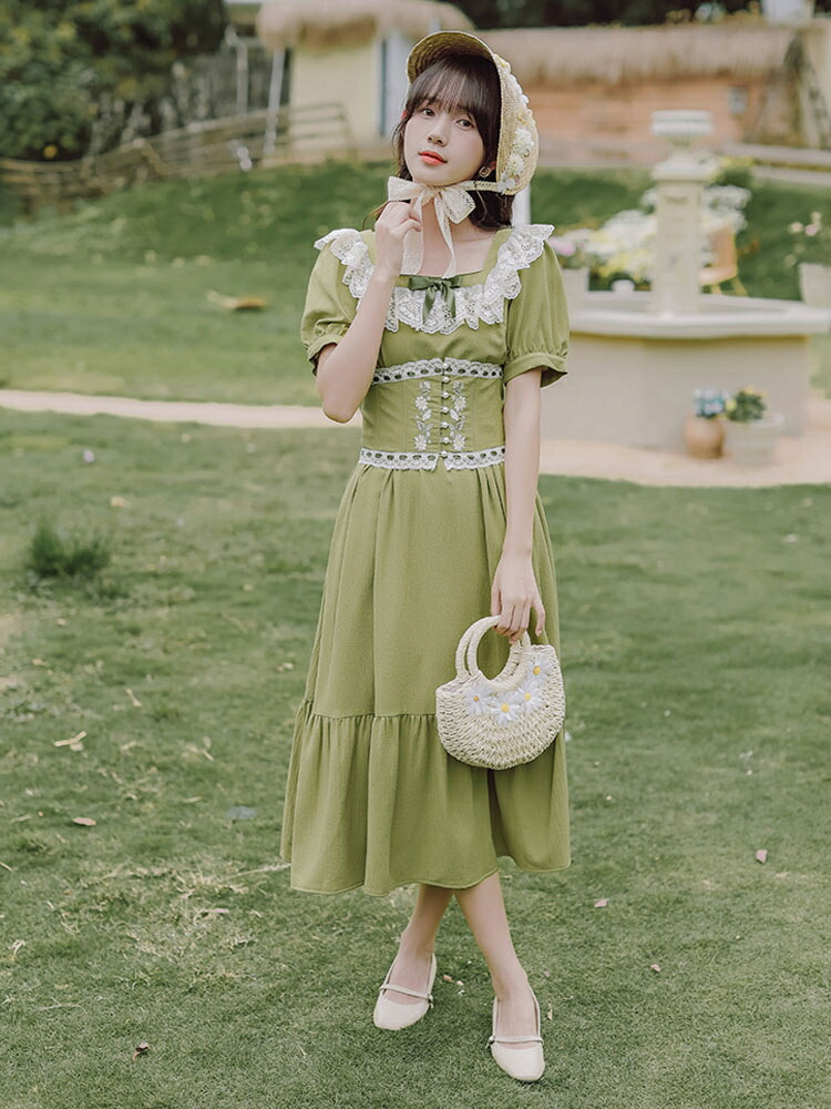 楽天市場】グリーンロリータOPドレスレース刺?ロリータワンピース