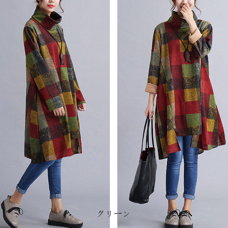 楽天市場】チュニック 長袖 ワンピース レディース きれいめ 秋 冬 膝