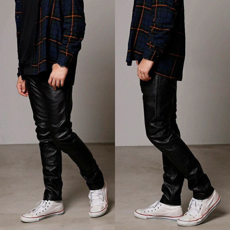 楽天市場】レザーパンツ メンズ スキニー 革パンツ 牛革 本革 細身