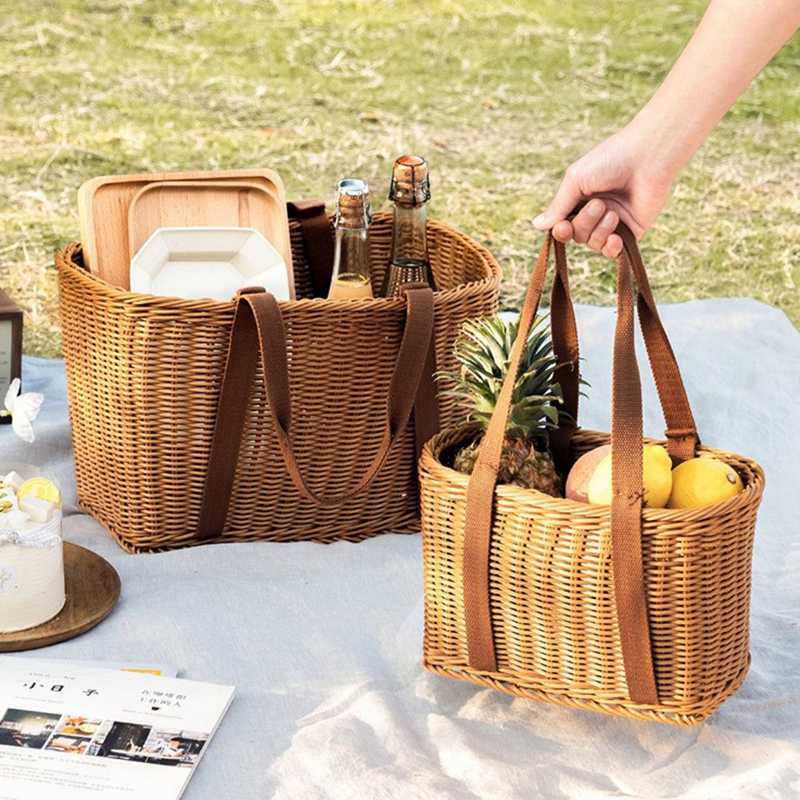 楽天市場】バスケット 取っ手付き カゴバッグ 手編みかごバスケット