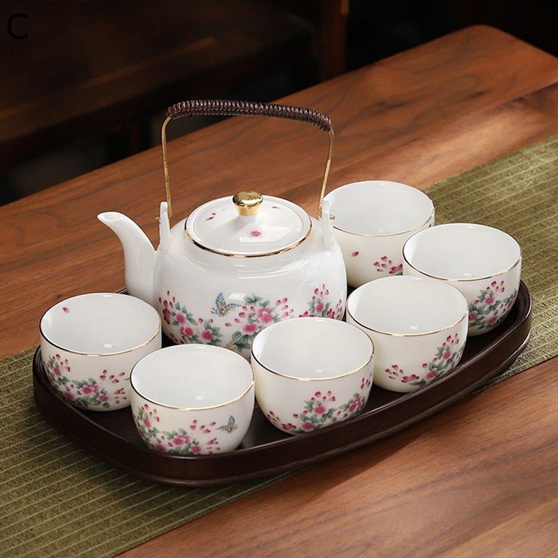 楽天市場】茶具セット トレー付き 白陶器 6客入 中国茶器セット 番茶器