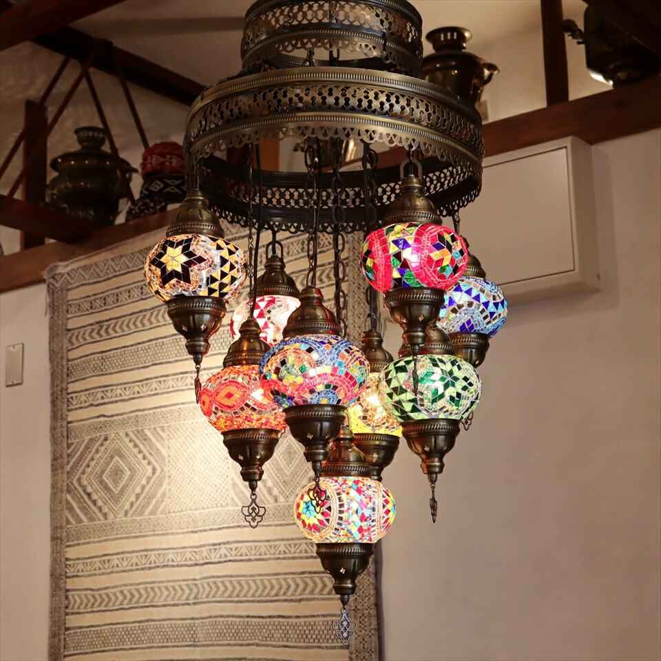 楽天市場】トルコランプ モザイクランプ シャンデリア 9灯 【天井工事