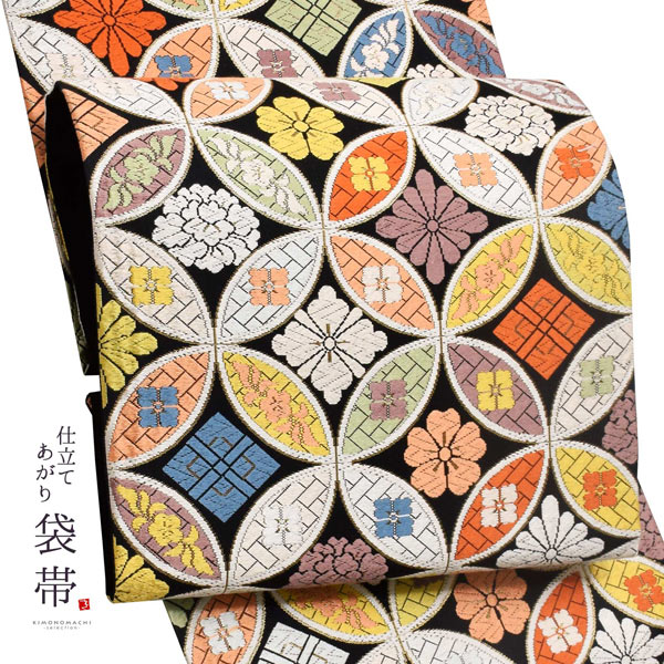 楽天市場】西陣織 袋帯 単品 お仕立て上がり「黒色 七宝花文」河合美術