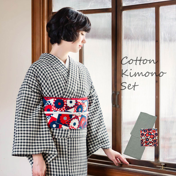 楽天市場】洗える着物 木綿着物と木綿名古屋帯の2点セット 「黒