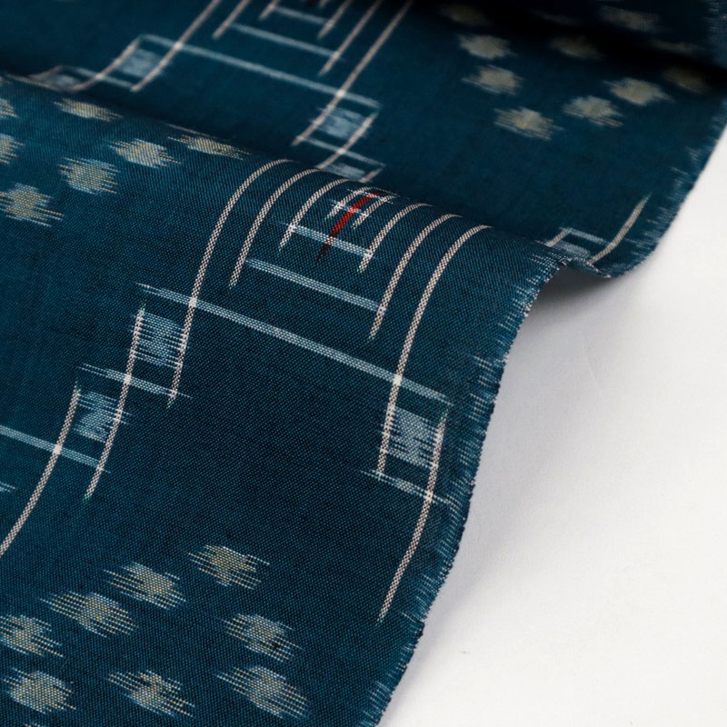 楽天市場】反物 民芸『琉球絣』御絵図 幾何学模様 絣 木綿 藍色 青緑系