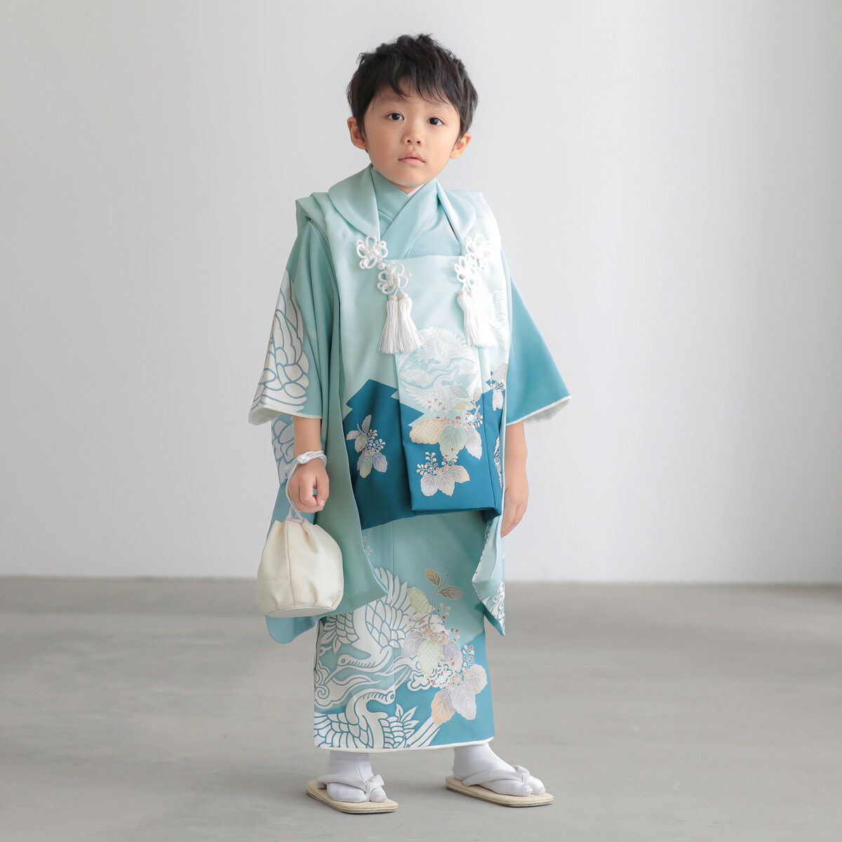 楽天市場】【レンタル】[七五三 着物 3歳]男の子「K213 水色 向かい鶴