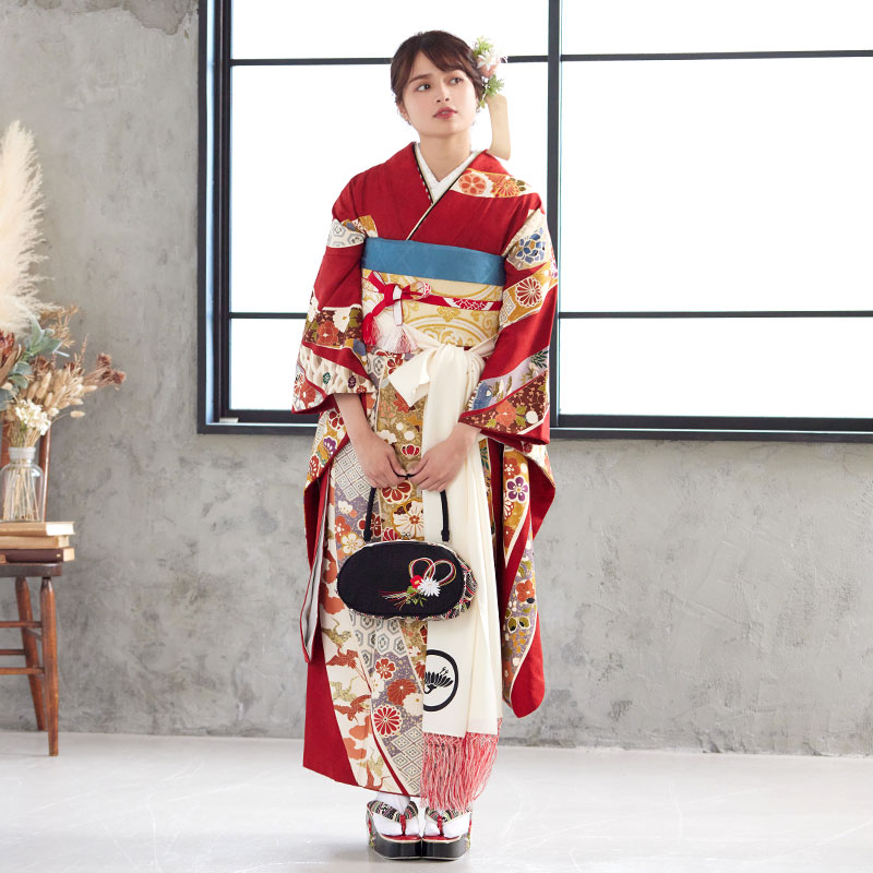 楽天市場】【成人式 振袖 レンタル】RS092 正絹 赤 熨斗柄伝統文様フル