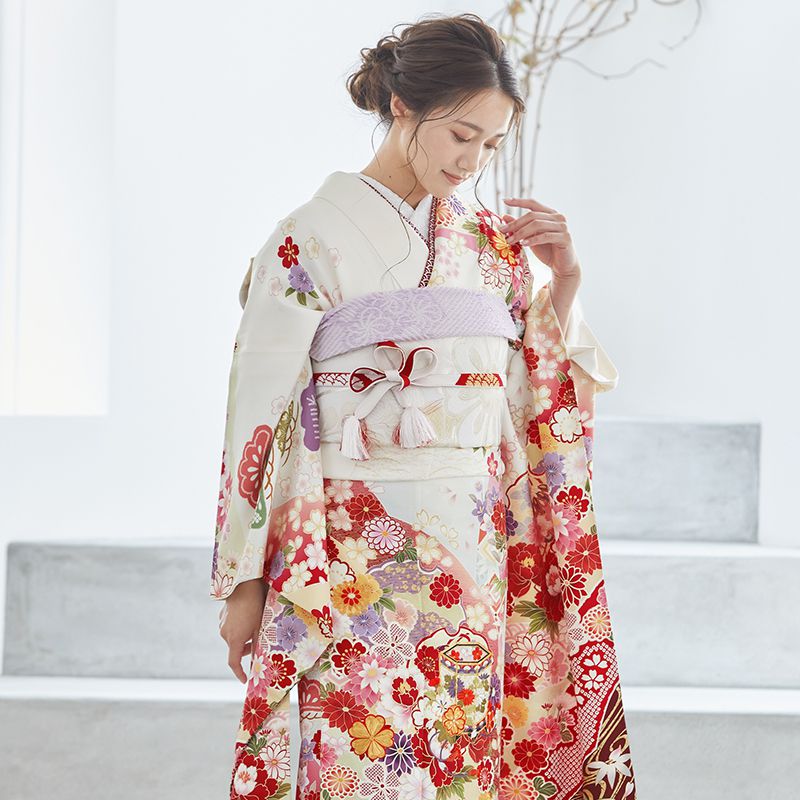 楽天市場】【成人式 振袖 レンタル】RS1540 正絹 白 流水に菊牡丹貝桶