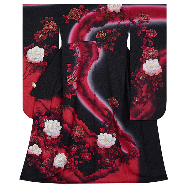 楽天市場】【成人式 振袖 レンタル】RS1744 正絹 黒赤 牡丹花（絹