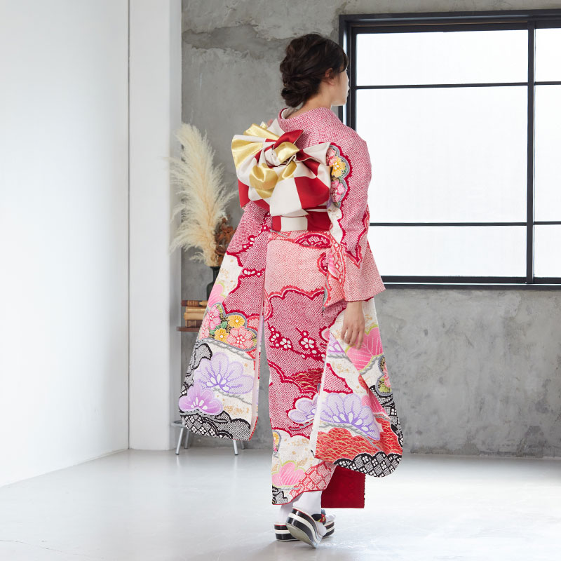 楽天市場】【成人式 振袖 レンタル】RS1089 正絹 赤 疋田雲取松文様