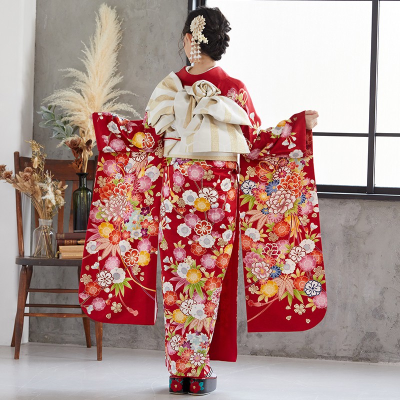 楽天市場】【成人式 振袖 レンタル】RS1019 正絹 赤 花紋に花くす玉