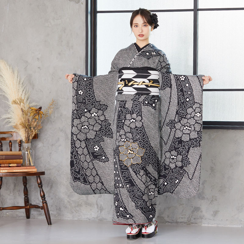 楽天市場】【振袖 レンタル】 結婚式 結納R1196 正絹 黒 絞り 熨斗に