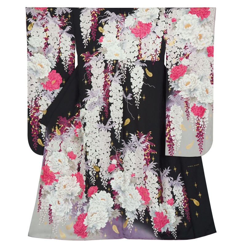 楽天市場】【成人式 振袖 レンタル】RS1366 正絹 黒 牡丹と藤 FINAL