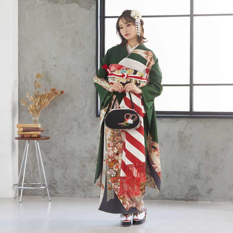 楽天市場】【振袖 レンタル】 結婚式 結納R674 正絹 深緑 熨斗に菊文