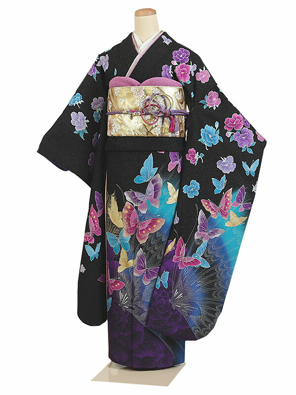 楽天市場】【レンタル】【成人式振袖レンタル 黒系 蝶 など】正絹 成人