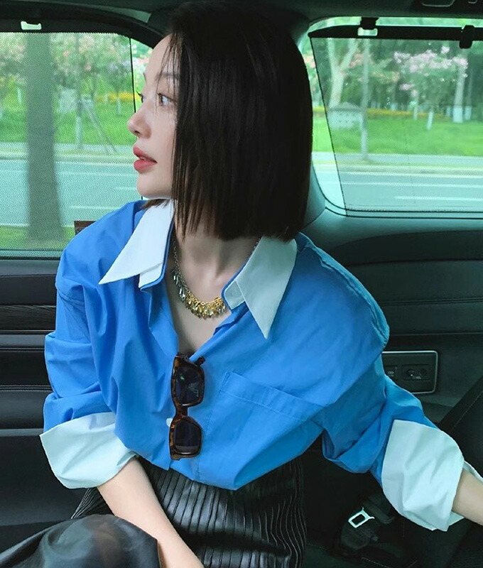 楽天市場】送料無料トップス シャツ ブラウス 長袖 バイカラー 配色