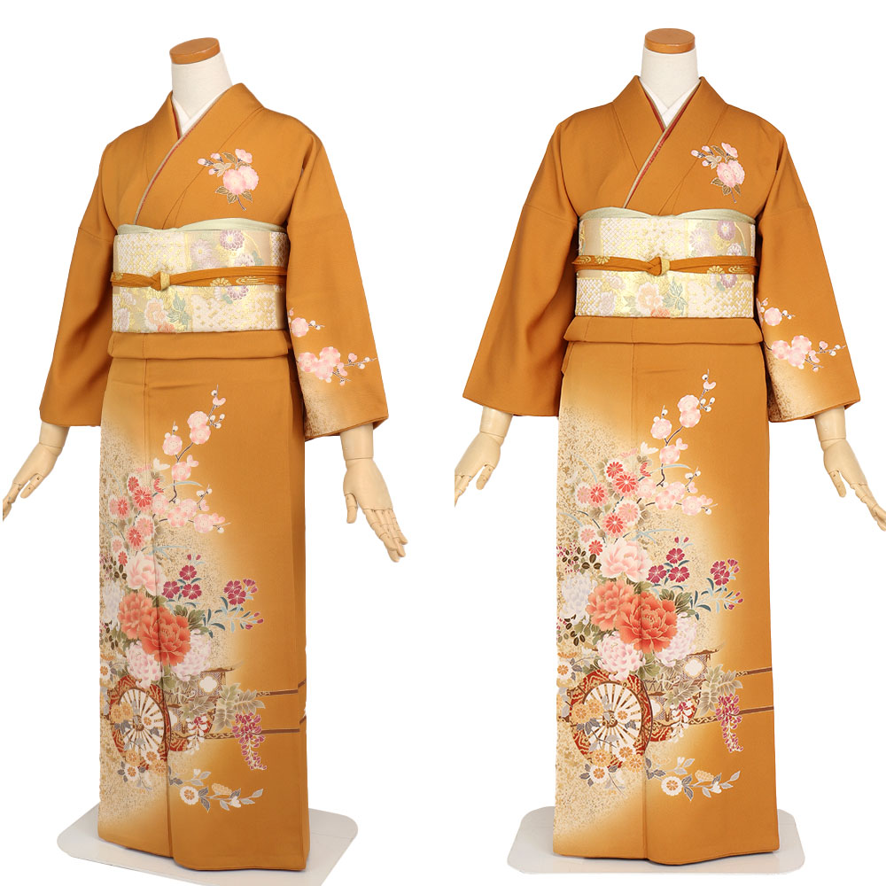 楽天市場】訪問着 レンタル フルセット＜橙色×花車・四季花＞往復送料