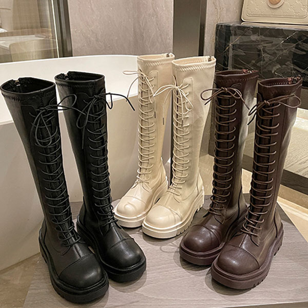 楽天市場】ロングブーツ レースアップブーツ 編上げブーツ 厚底 通気性