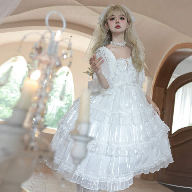 楽天市場】ホワイト ロリータドレス ジャンパースカート リボン 可愛い