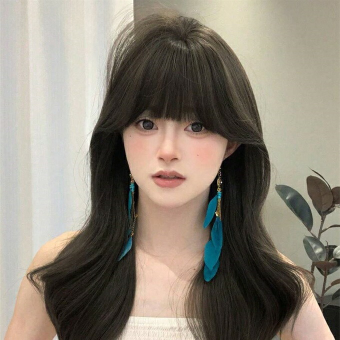 楽天市場】合成耐熱ウェーブウィッグ、ブラウン、24インチ長、前髪付き