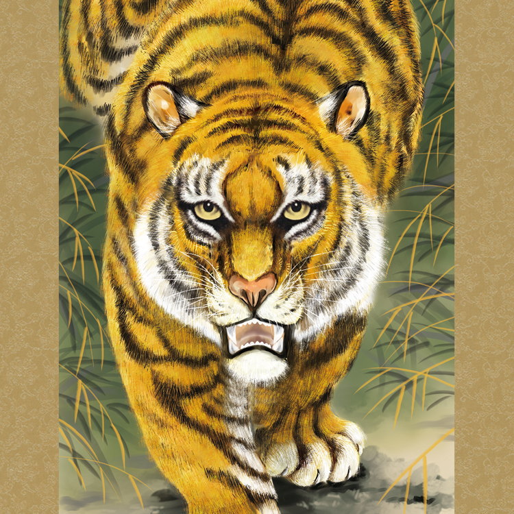 楽天市場】掛け軸 厄除け 縁起物 山村観峰 掛軸 猛虎 洛彩緞子本表装