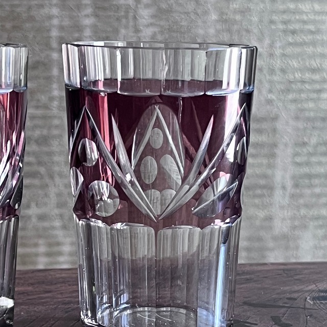 楽天市場】切子色被せグラス コップ 2個セット 0313昭和 レトロ ガラス