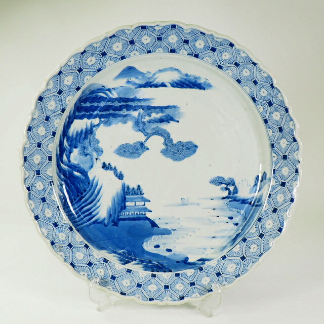 236『染付 山水 輪花皿』 /骨董品 古美術 古道具 アンティーク 236『染