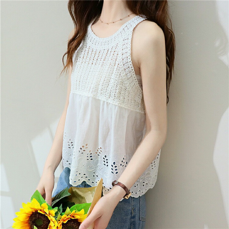 楽天市場】キャミソール レディース ボートネック Vネック 透かし編み