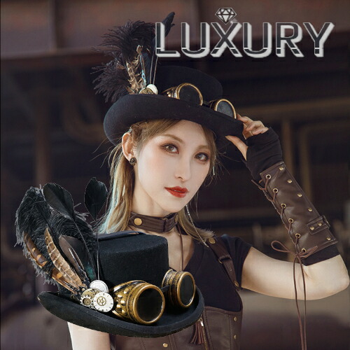 楽天市場】スチームパンク ゴーグル付きハット ギア フェザー 羽