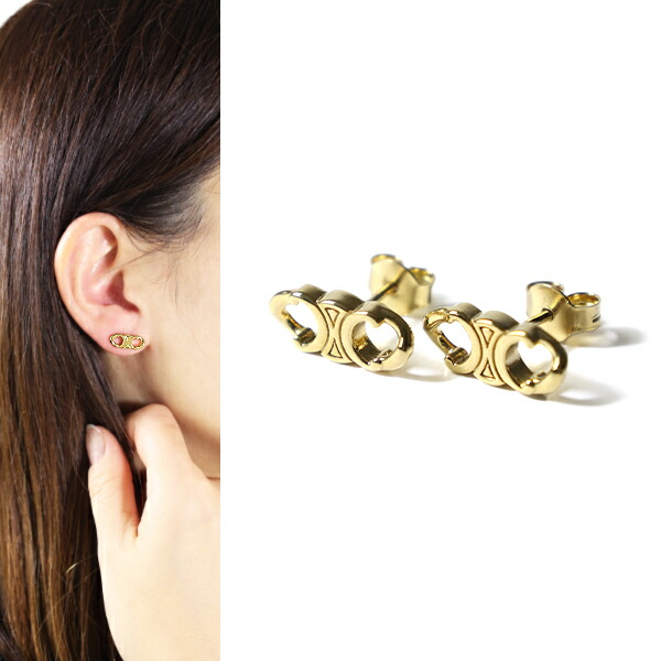 楽天市場】CELINE セリーヌ Triomphe Gourmette Studs Earrings ピアス