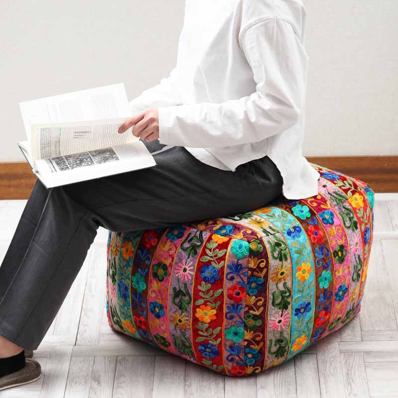 楽天市場】プフクッション スツール オットマン 花柄 刺繍 パッチ