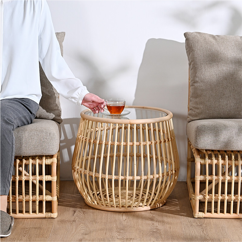 楽天市場】ラタンテーブル サイドテーブル ラタン 机 ガラス天板